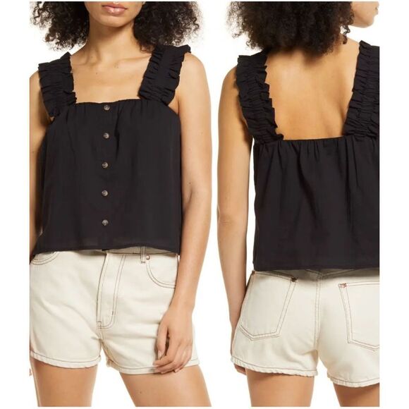Treasure & Bond Tops - Treasure & Bond Ruffle Strap Cotton Tank Top blouse size L NWOT